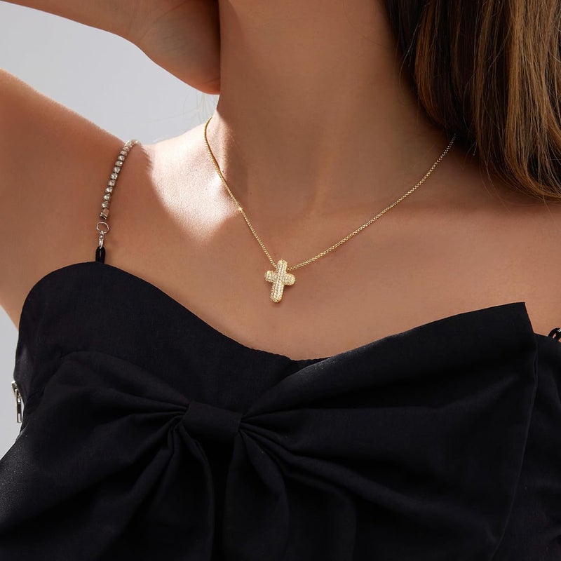 Partm Gold Cross Necklace for Women 14K Plated Dainty Pendant Cross Chain Faith Crucifix Choker Baptism Necklace for Women Trendy Religious Jewelry Hypoallergenic - Image 2